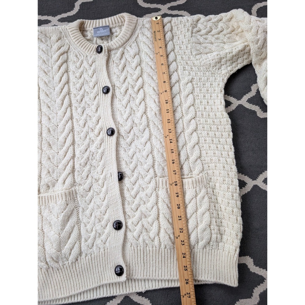 Aran Woollen Mills Mens XL Cream White Cable Knit‎ Pocket Ireland Button Up - Picture 5 of 8